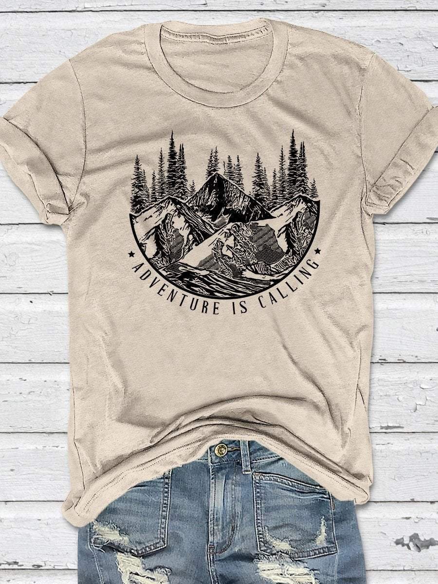 Adventure Is Calling Print Short Sleeve T-shirt
