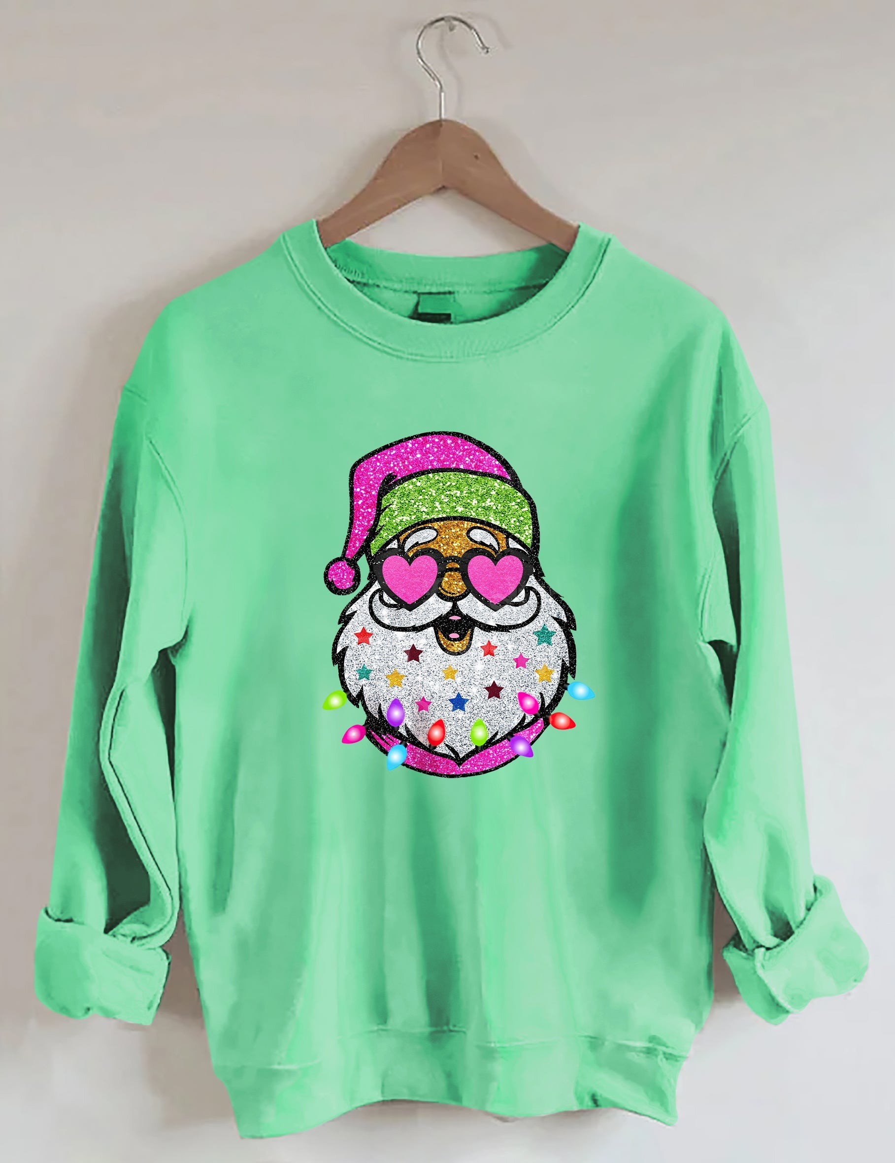 Santa With Sunglasses Sparkly Glitter Sweatshirt