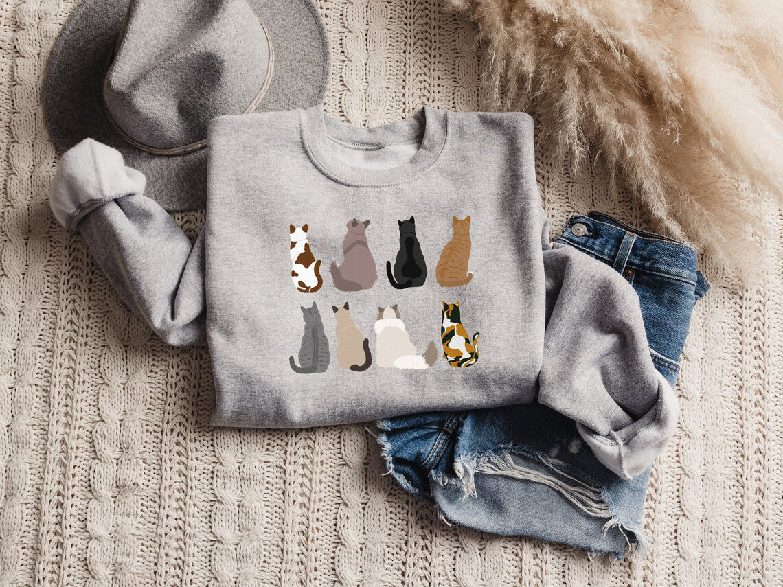 Cats Printed Crewneck Sweatshirt